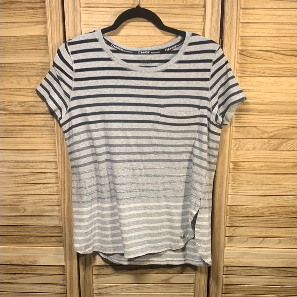Calvin Klein Performance Gray Striped Women's Top Size M